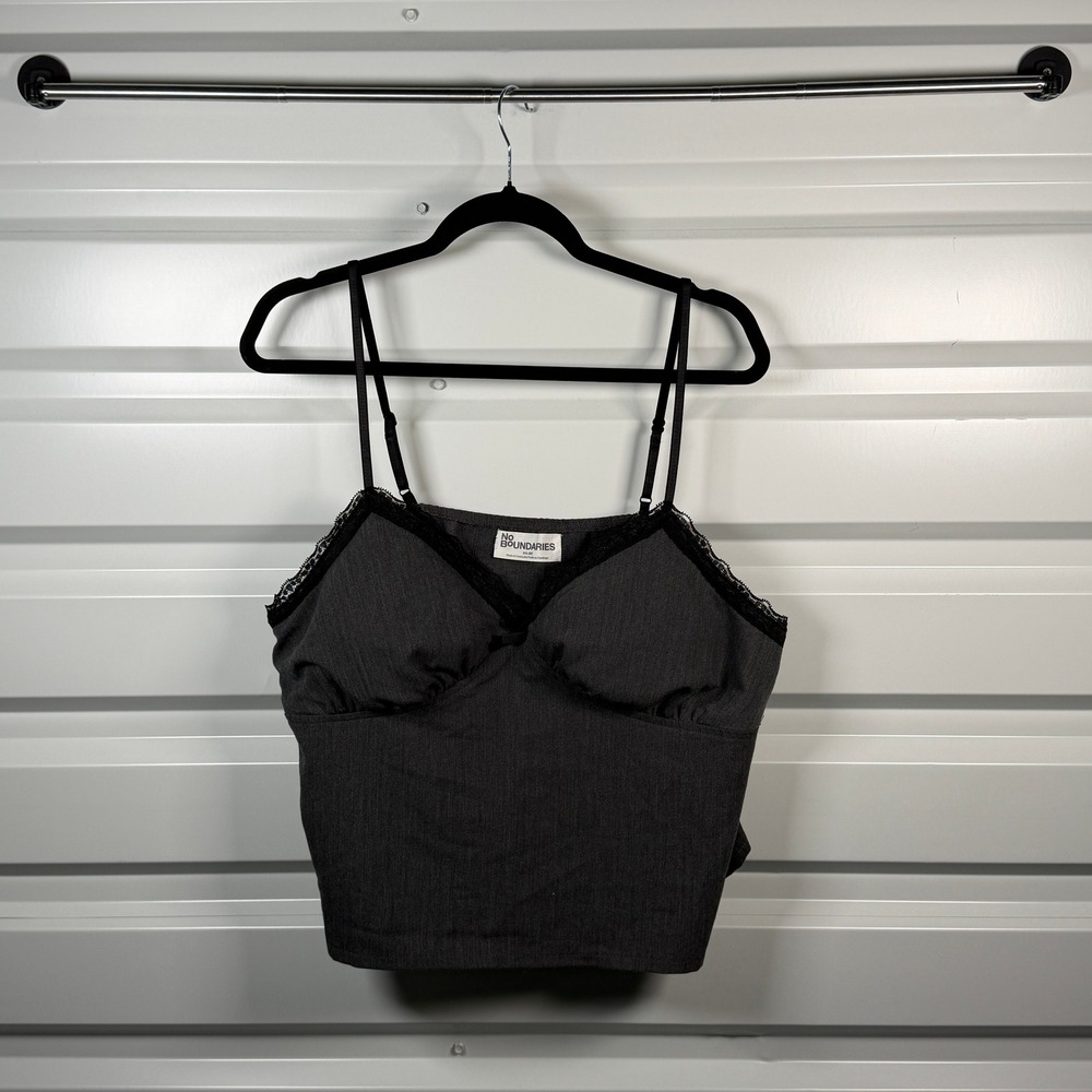 No Boundaries Grey Herringbone Lace Trim Camisole Top XXL 20 Adjustable Straps